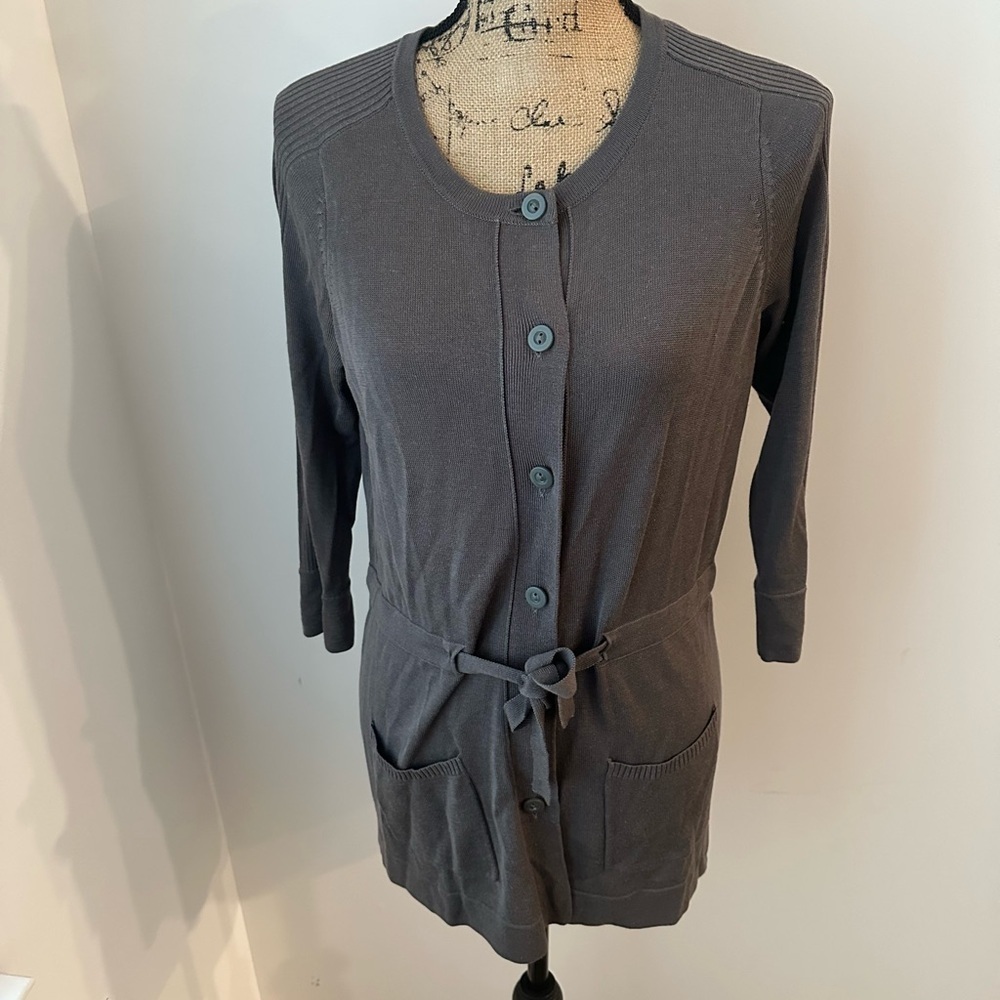 Amber Sun Luxury Silk Blend Gray Knit Button Cardigan | Long Sleeve, Small - Picture 3 of 6